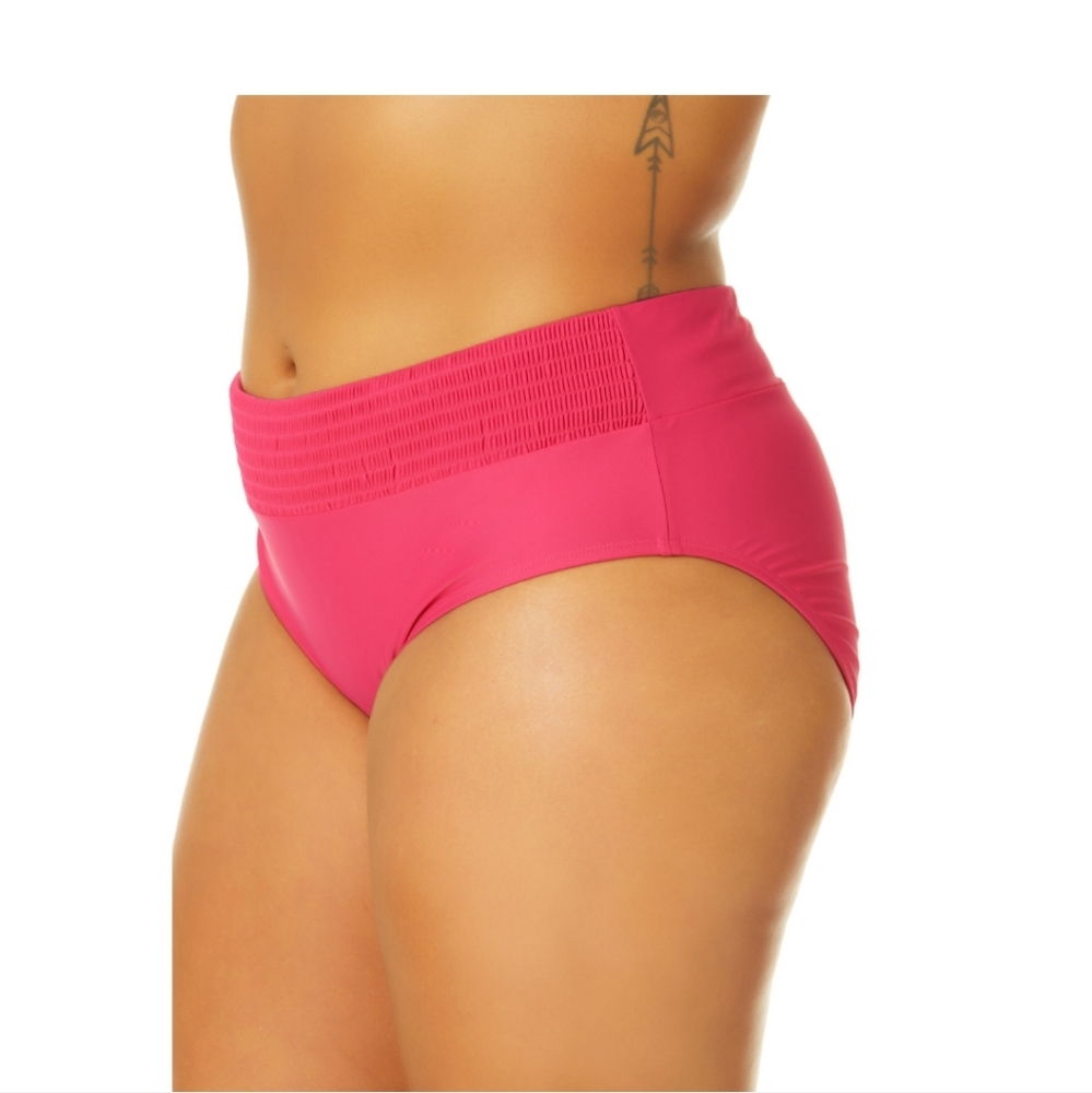 Women's Plus Size Smocked Bikini Swim Bottoms Summer Fuchsia